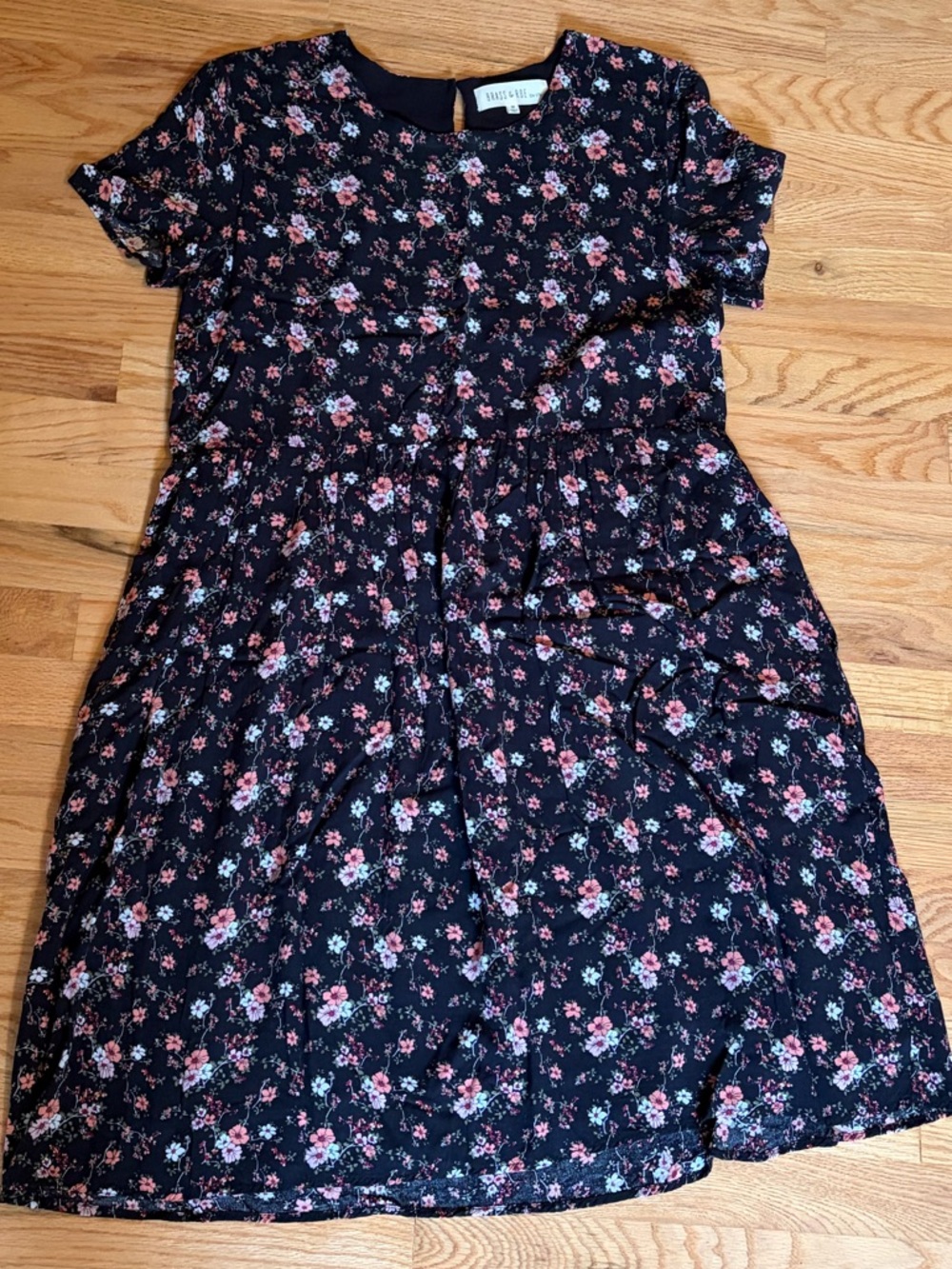Girls' Navy Floral Short-Sleeve Dress